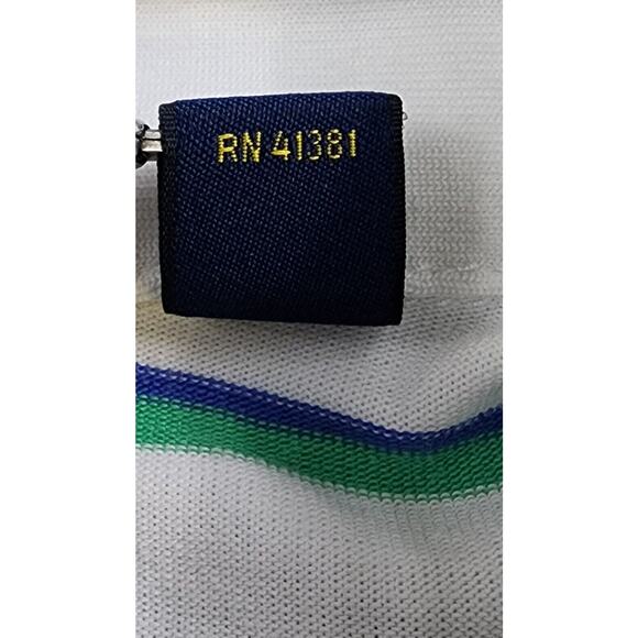 Ralph Lauren Polo Golf Shirt Mens Large White Green Striped Performance Golf - Picture 15 of 15